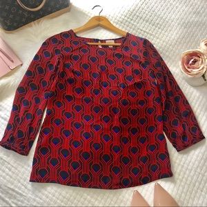 Silky Red Graphic Blouse